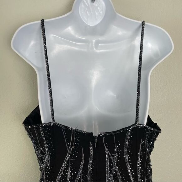 Alyce Designs vintage 80s sequin black asymmetrical sleeveless midi dress gown - Picture 8 of 14